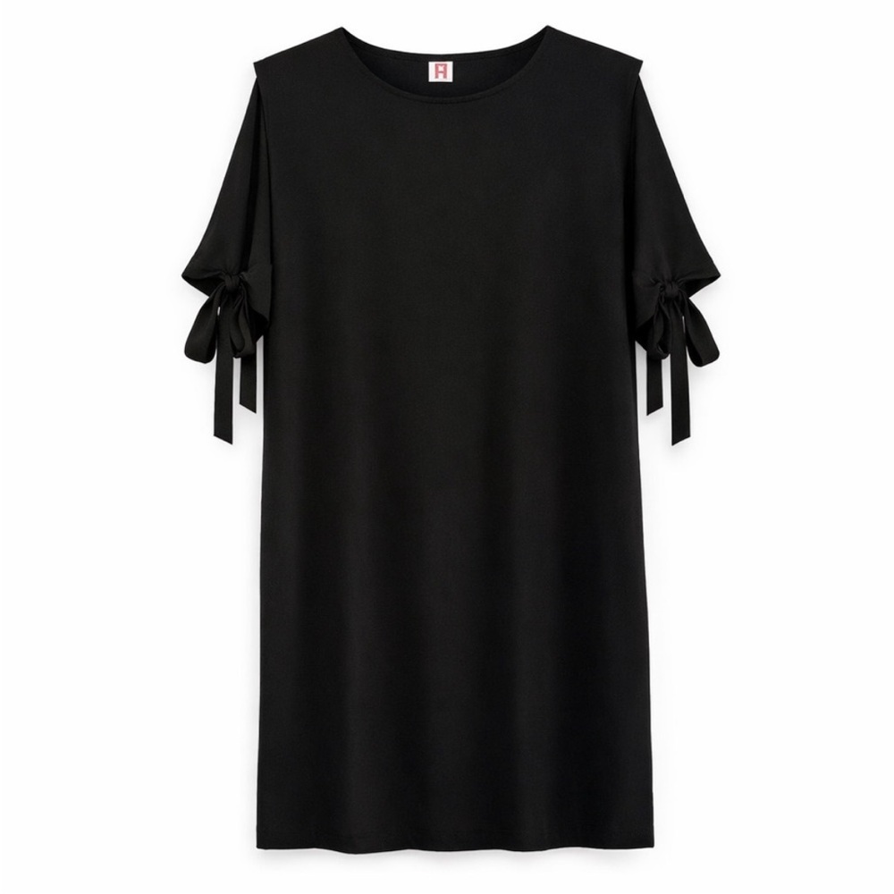 Amanda Uprichard Black Tunic Dress Cold Shoulder Tie Sleeve Size L NWT